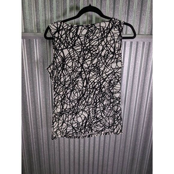 Calvin Klein Black White Abstract Print Cowl Neck Sleeveless Blouse Stretch Wome - Picture 2 of 5